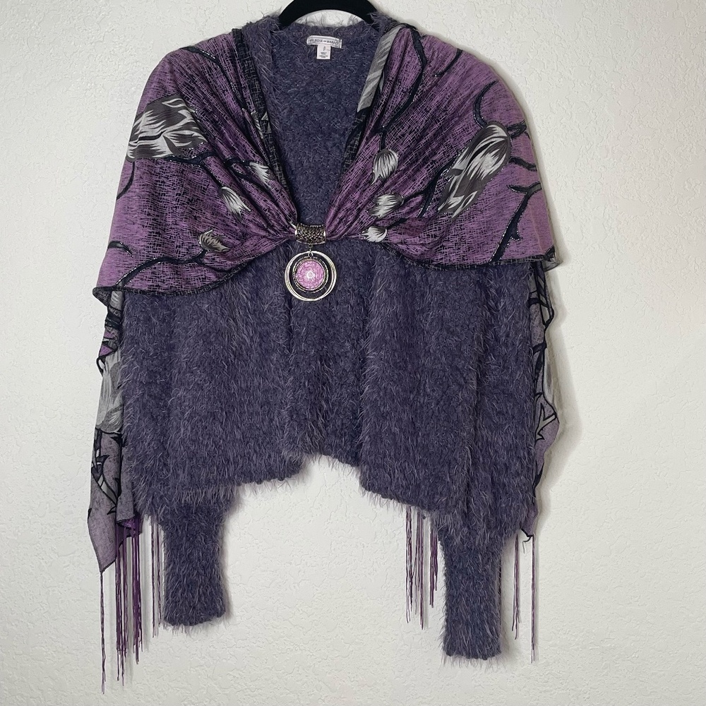 Melrose and Market Fuzzy Cardigan with Scarf & Pendant Size SP Purple